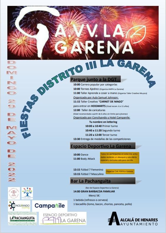 Programa de actividades en La Garena en las Fiestas del Distrito III